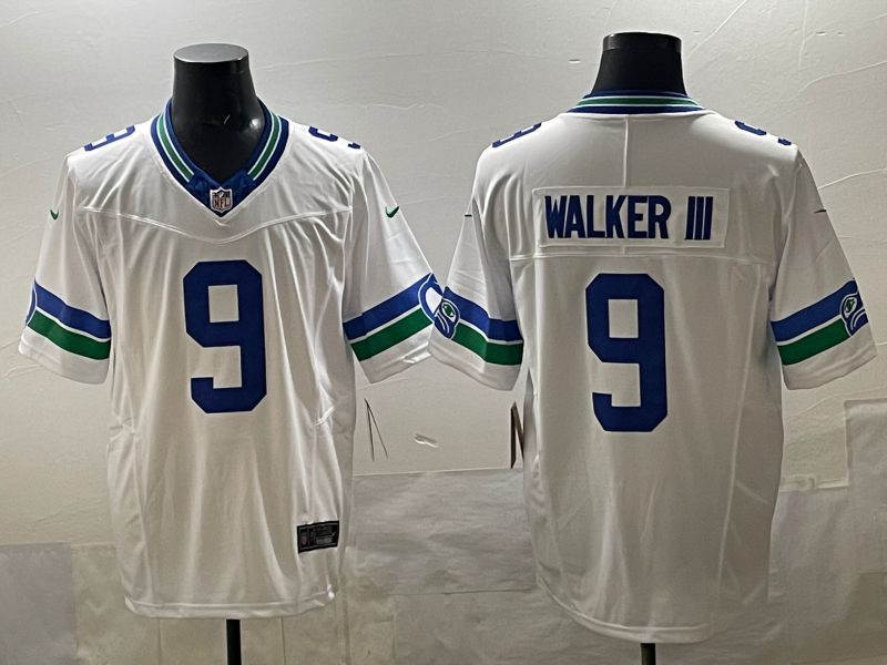 Men 2025 Seattle Seahawks 9 Walker iii White retro Three generations Nike Limited NFL Jersey style 1